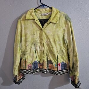 Anage Vintage Embroidered Blazer Women's Size L Shoulder Pads